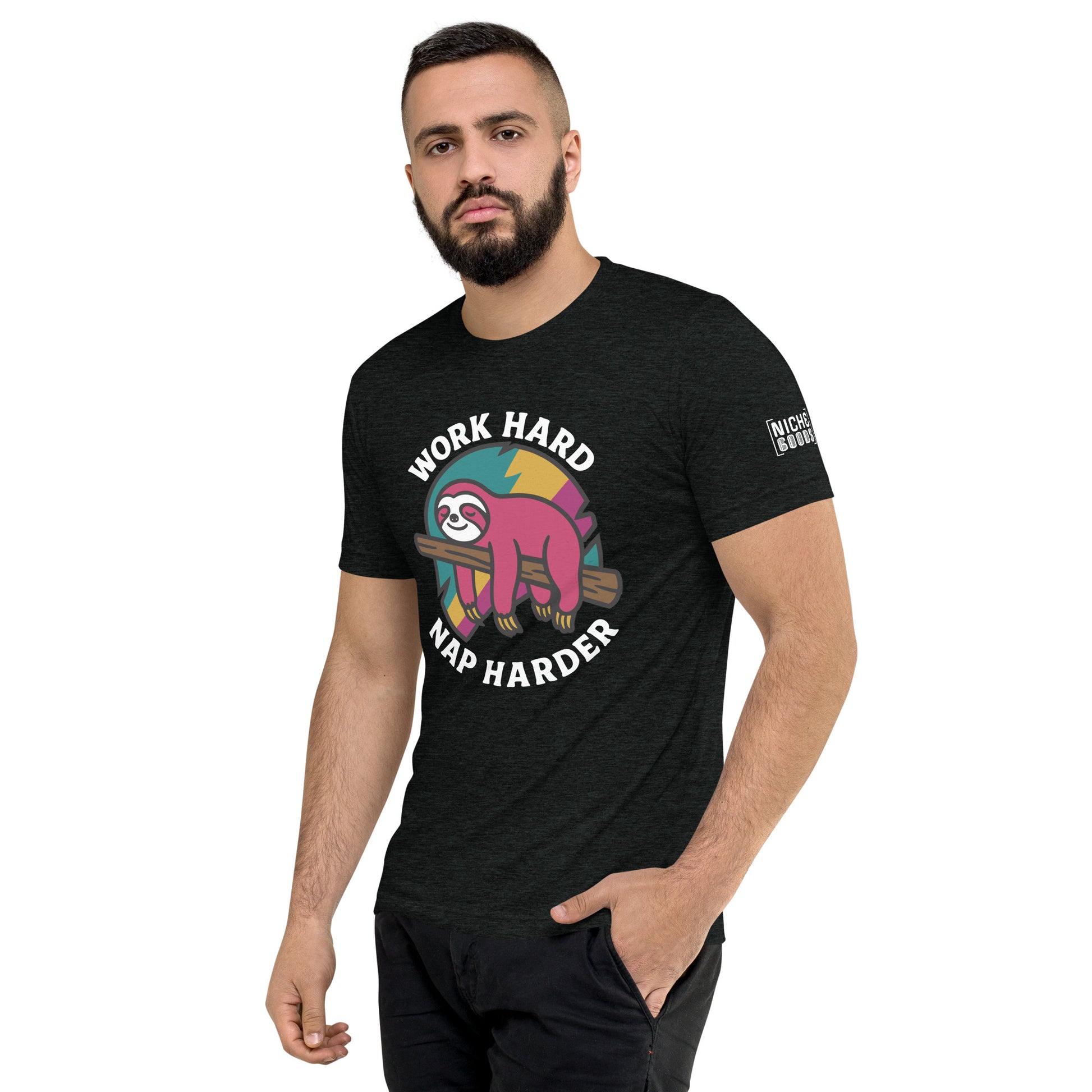 Work Hard, Nap Harder Sloth T-Shirt- funny tshirt by Niche Goods