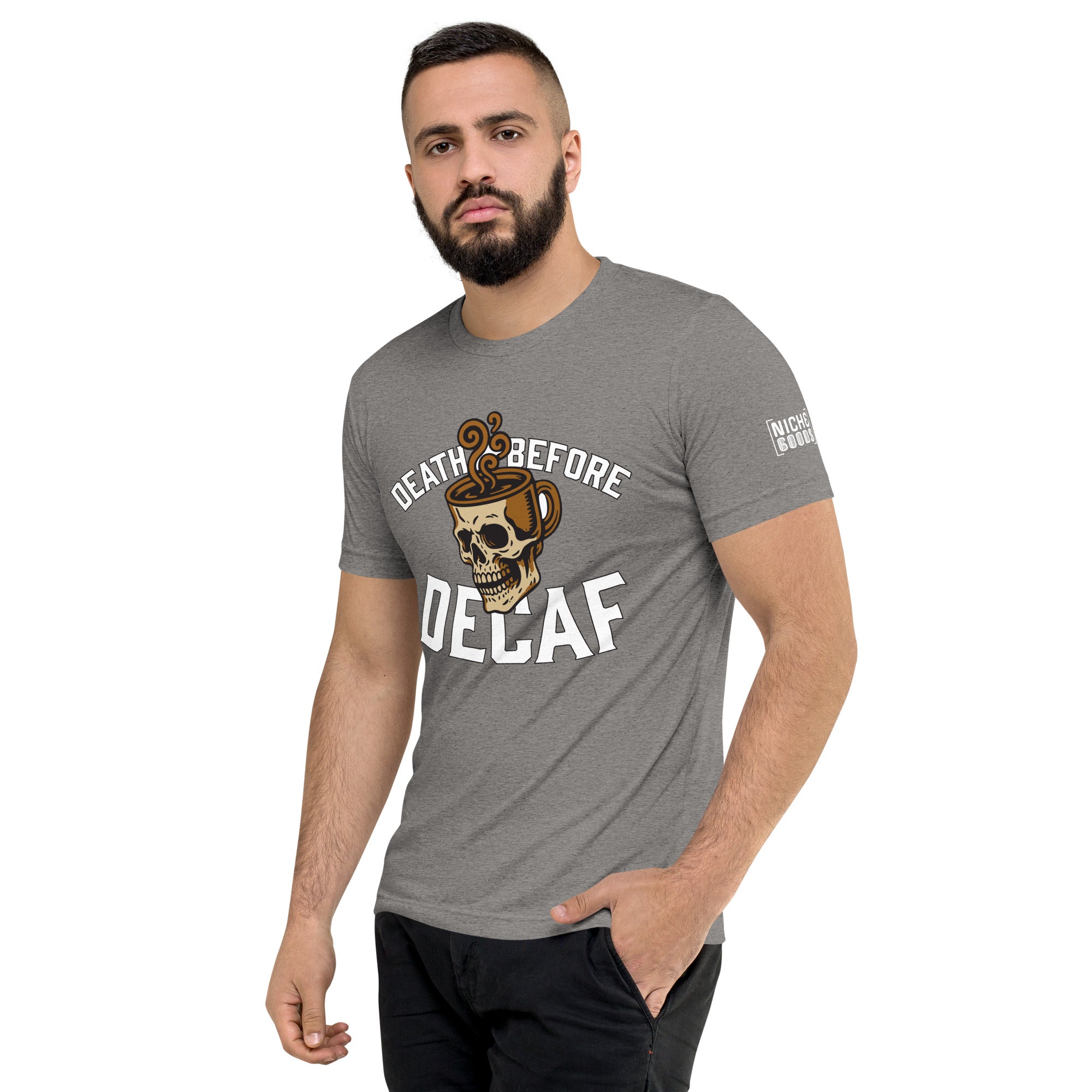 Death Before Decaf T-Shirt- funny tshirt by Niche Goods