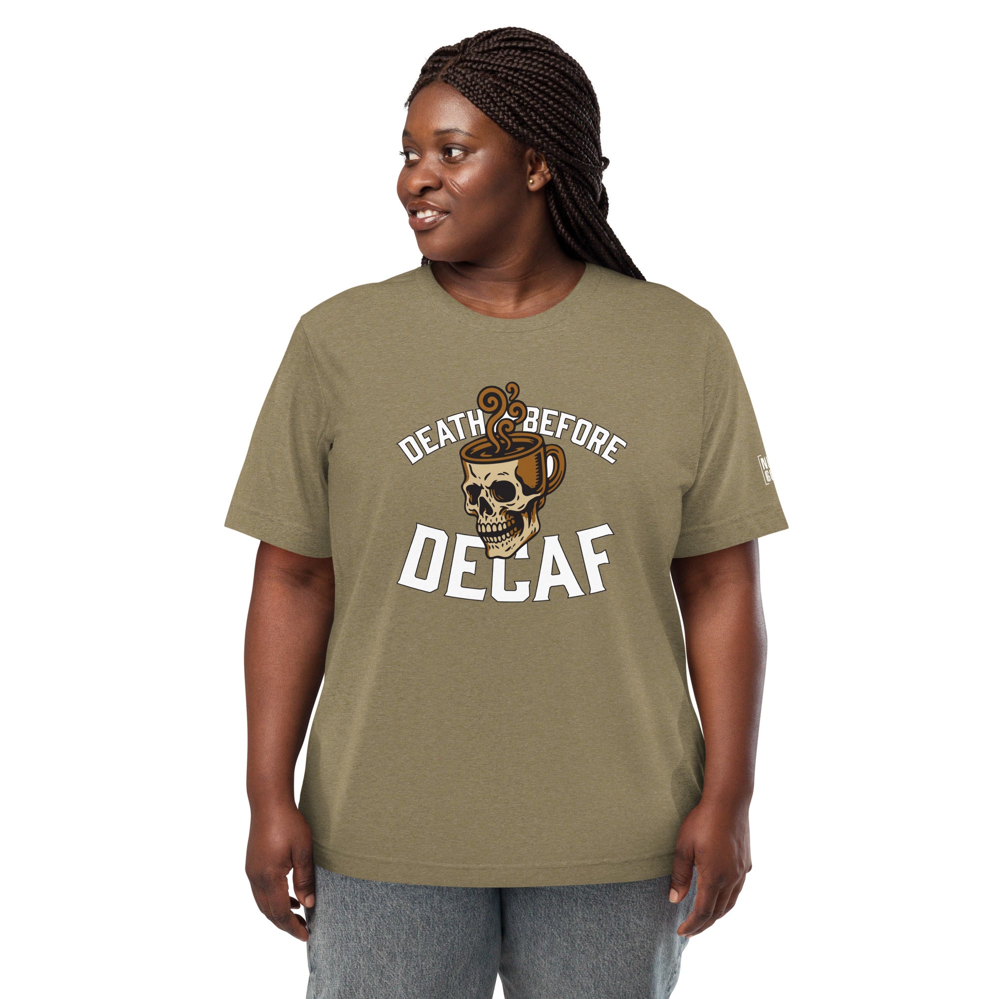 Death Before Decaf T-Shirt- funny tshirt by Niche Goods